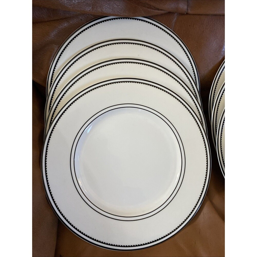 Retired Vintage Set Of 8 Spectator By Ralph Lauren China Salad Plates Black Trim